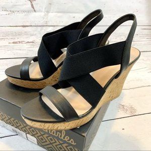 Charles by Charles David Lupita Wedge Sandal Black Size 8 NEW!